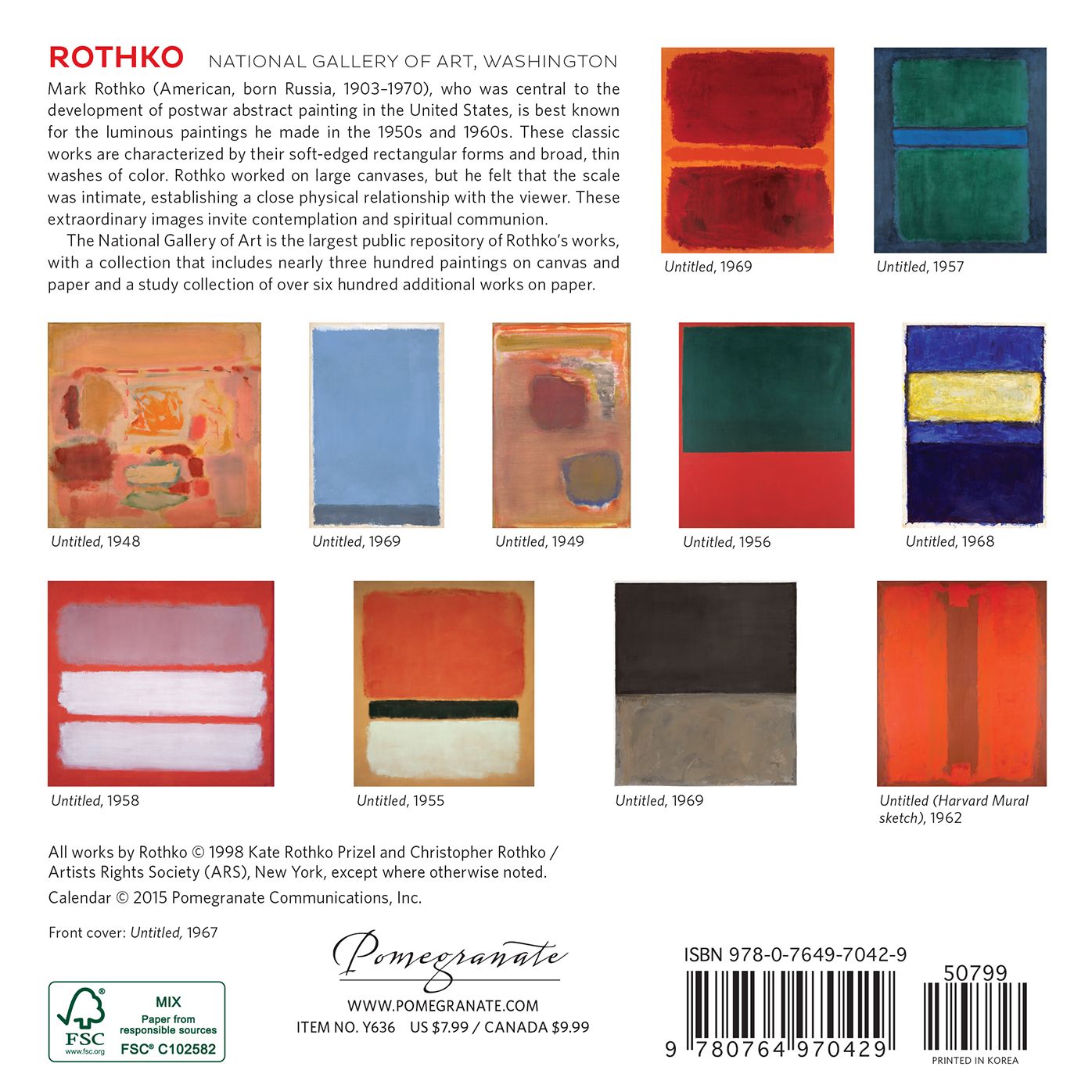 2016 Rothko Mini Wall Calendar