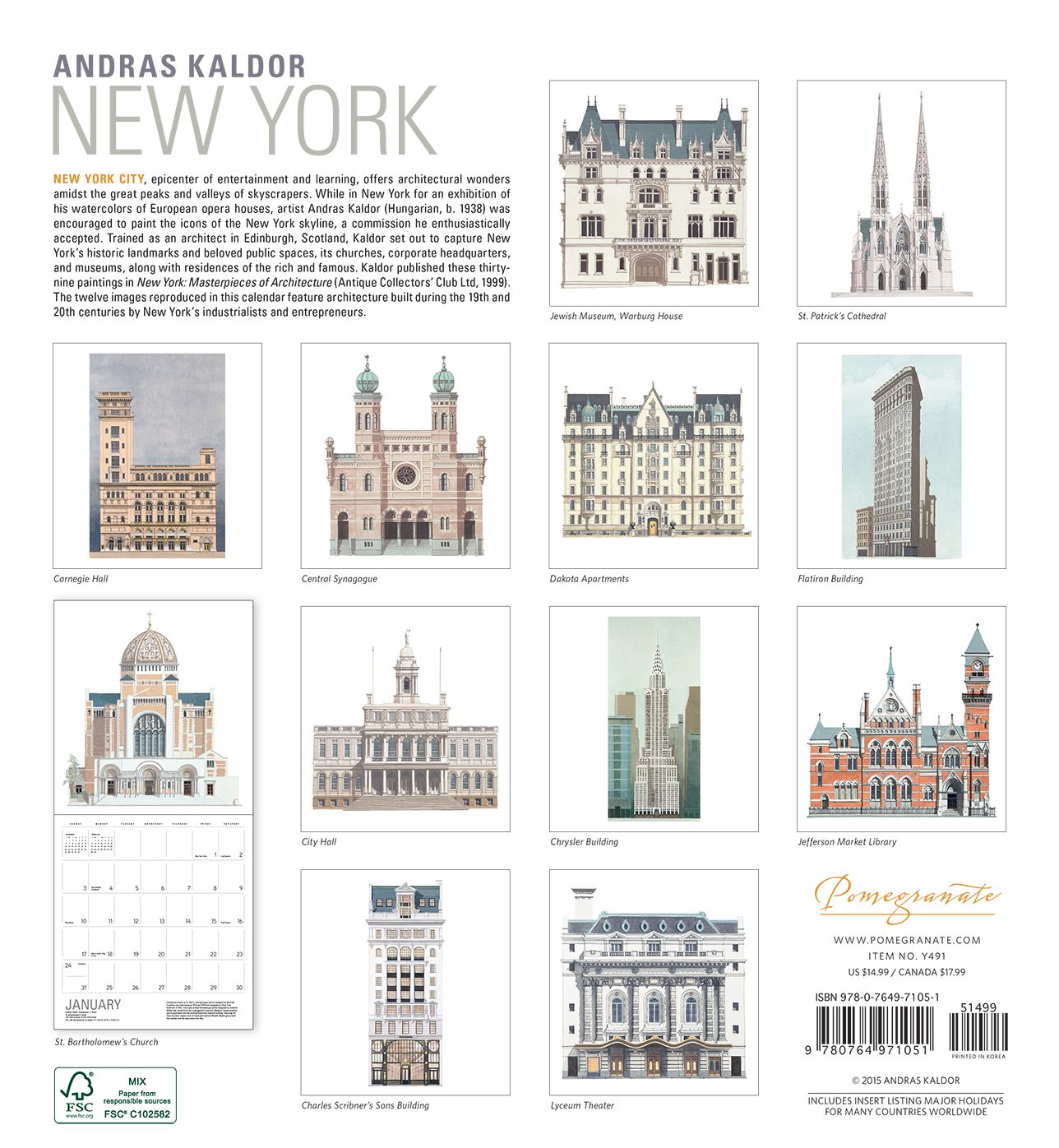2016 Kaldor New York Wall Calendar