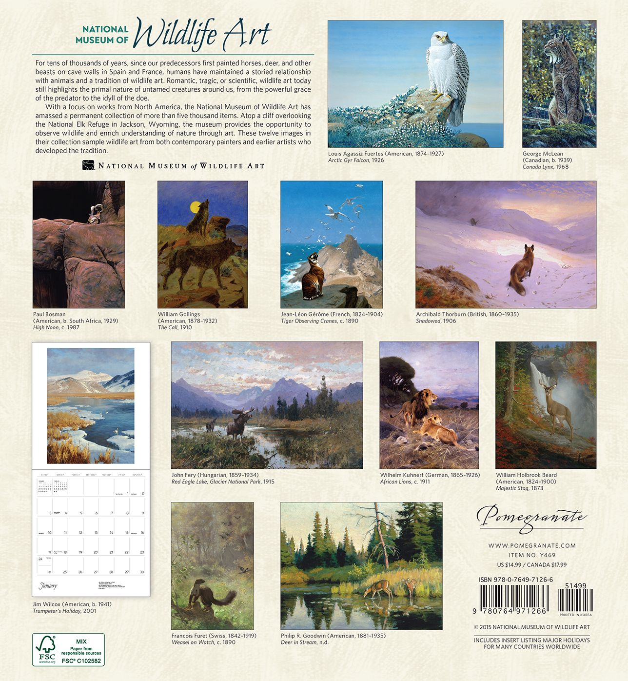 2016 National Museum Wildlife Art Wall Calendar