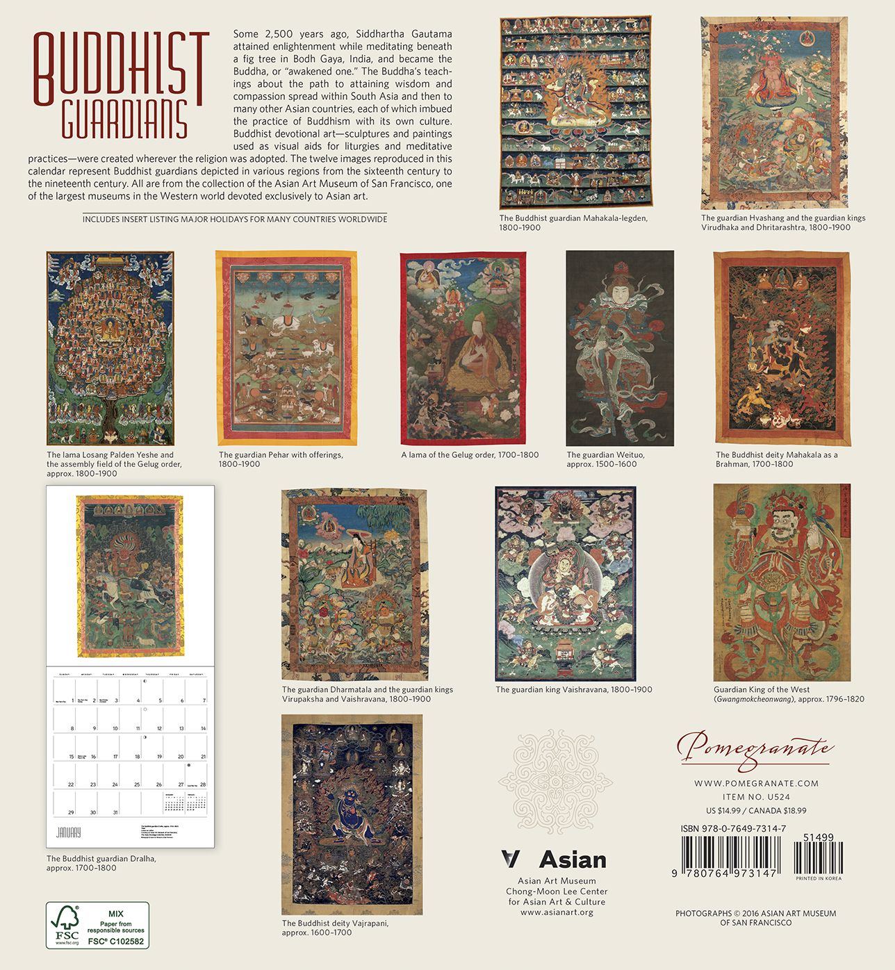 2017 Buddhist Guardians Wall Calendar