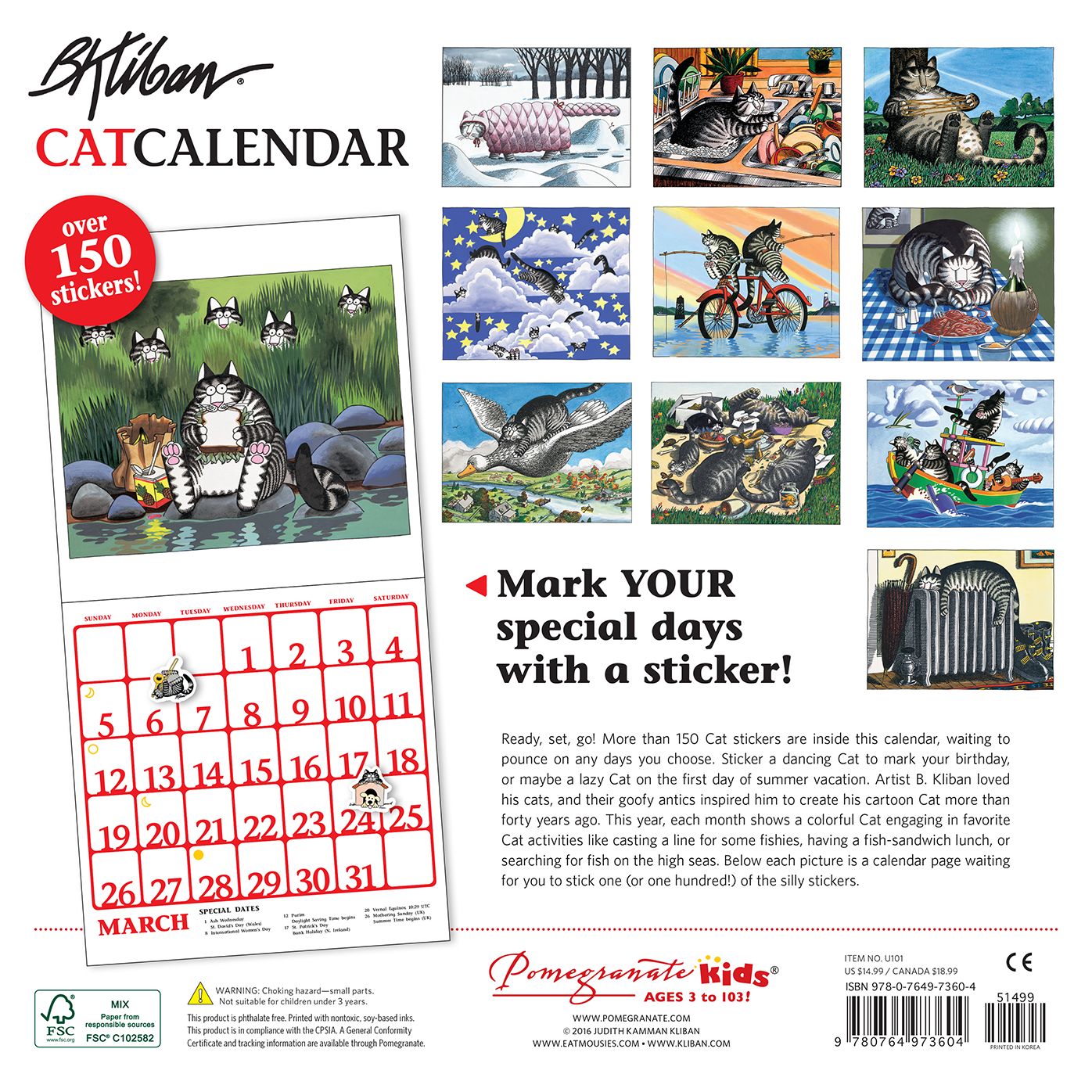 2017 B. Kliban: CatCalendar Sticker Calendar