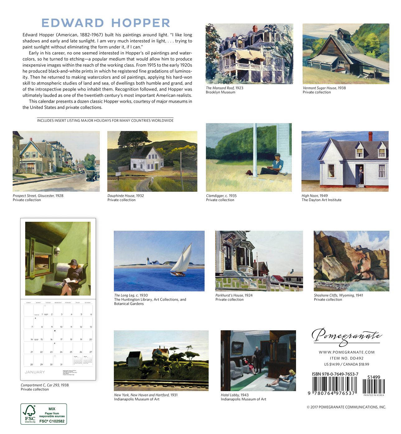 2018 Edward Hopper WALL CALENDAR