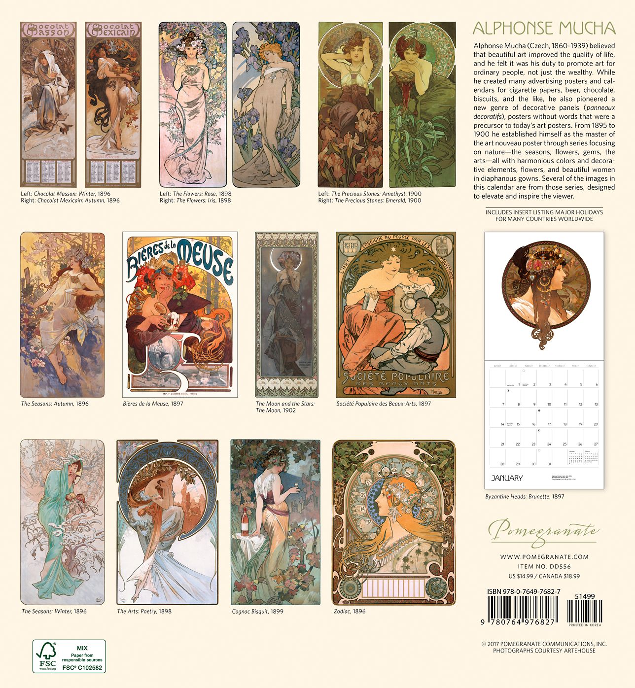 2018 Alphonse Mucha WALL CALENDAR