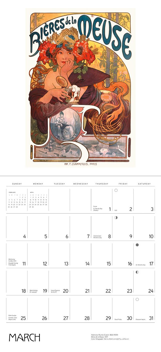 2018 Alphonse Mucha WALL CALENDAR