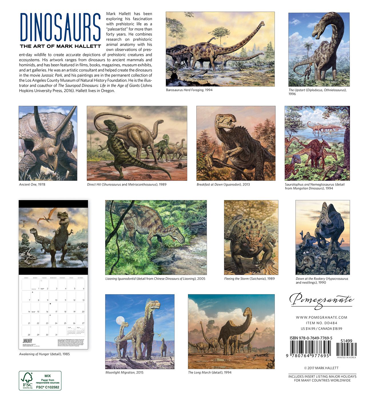 2018 Dinosaurs: The Art of Mark Hallett WALL CALENDAR
