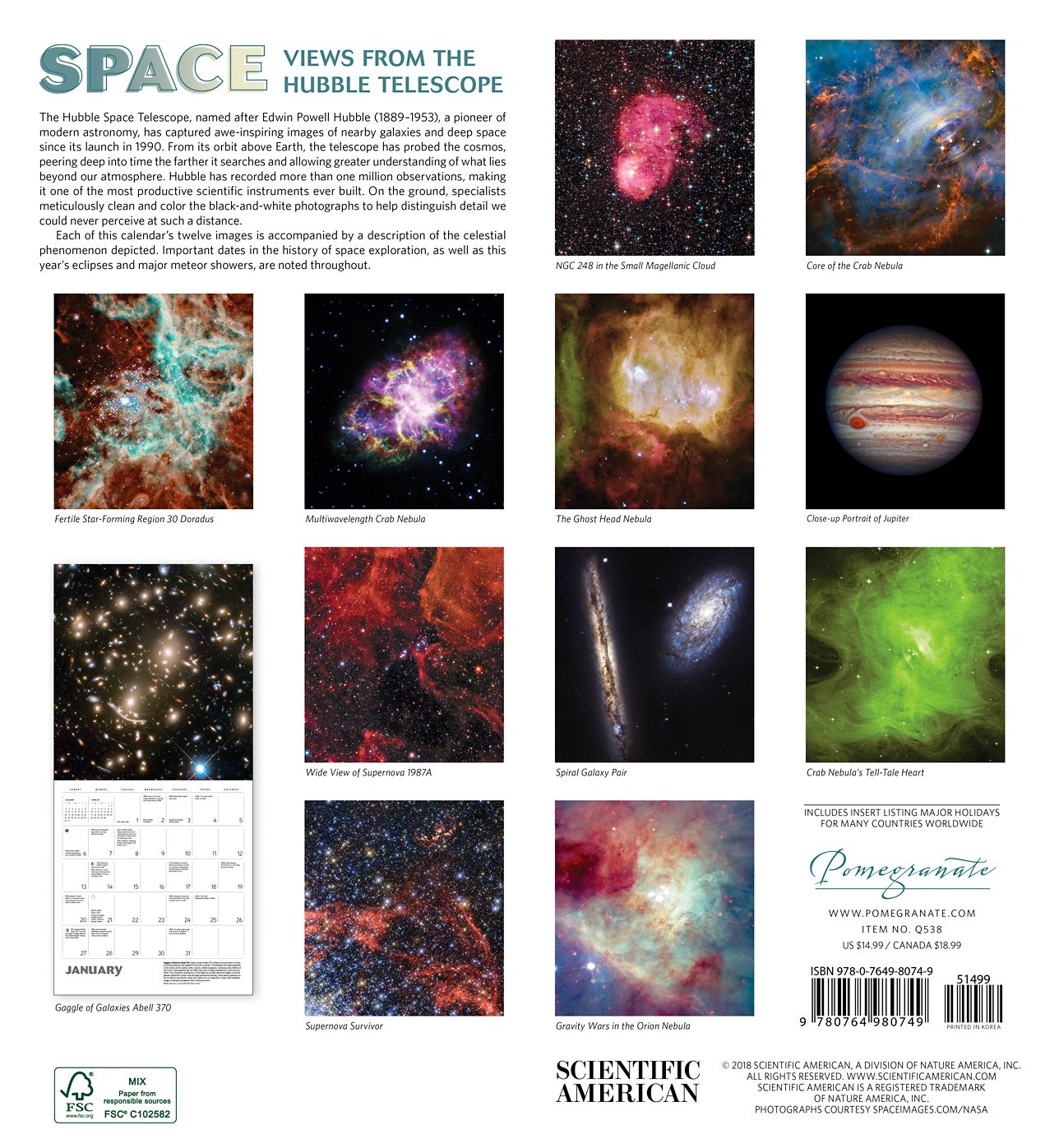 Space: Views from the Hubble Telescope 2019 Wall Calendar