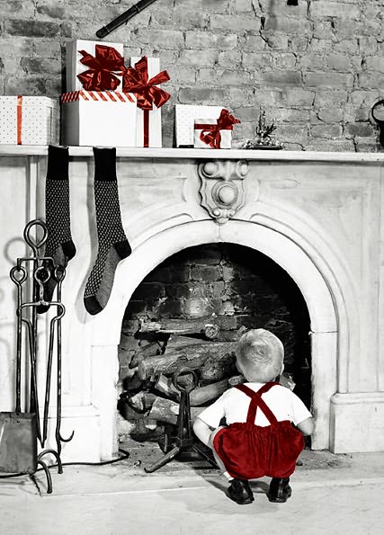 Boy Looking For Santa With Glitter Christmas Boxed Card