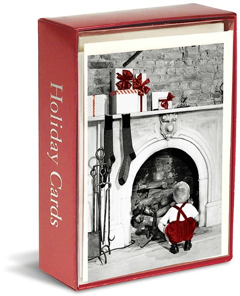 Boy Looking For Santa With Glitter Christmas Boxed Card