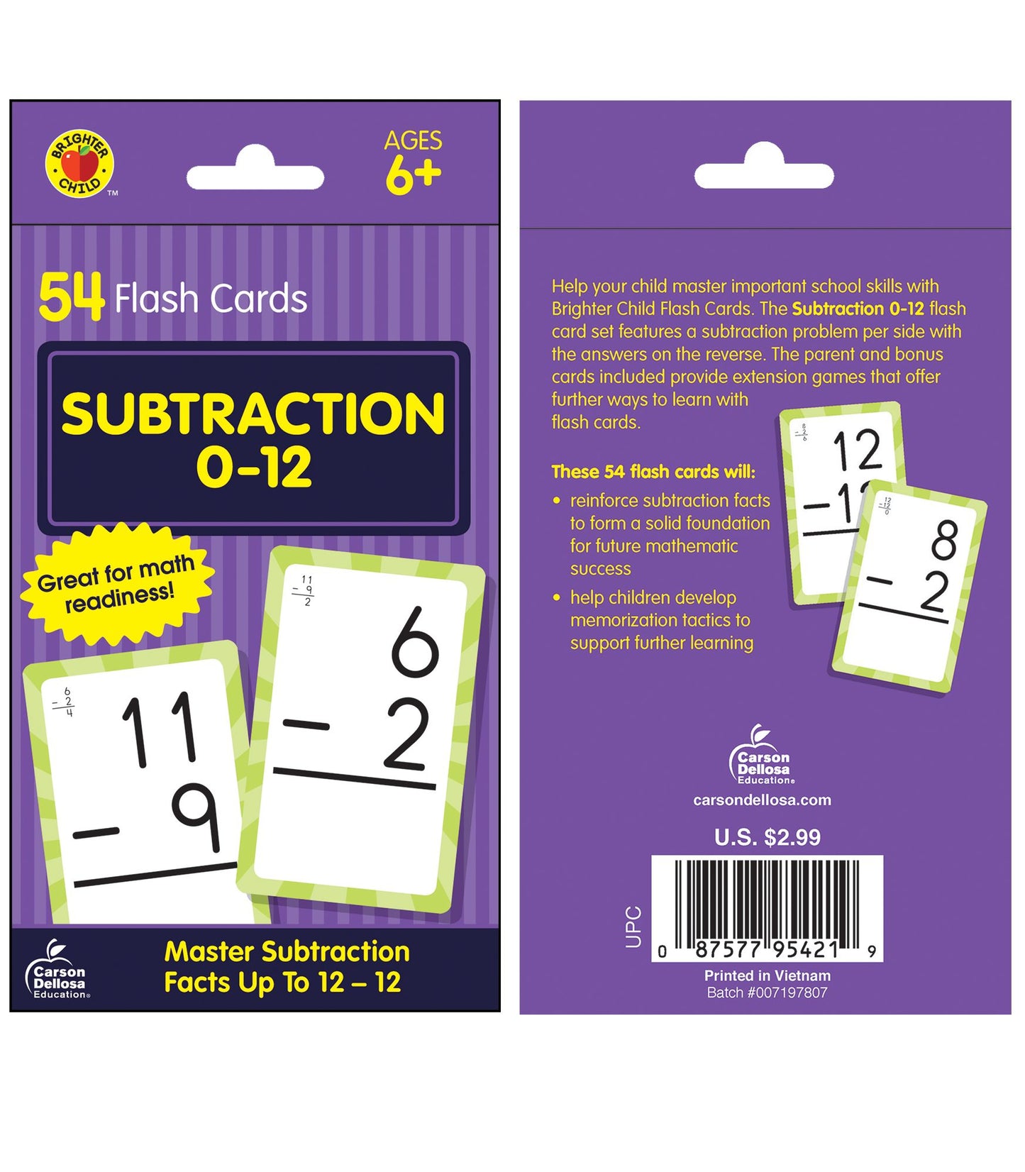 Subtraction 0 To 12 (Brighter Child Flash Cards Series)