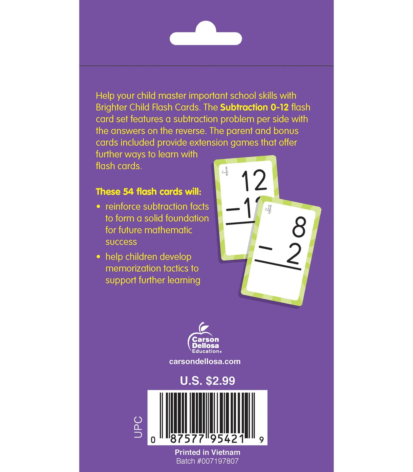 Subtraction 0 To 12 (Brighter Child Flash Cards Series)