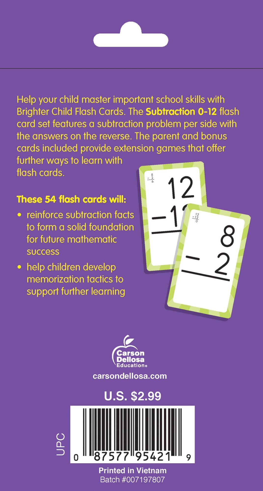 Subtraction 0 To 12 (Brighter Child Flash Cards Series)