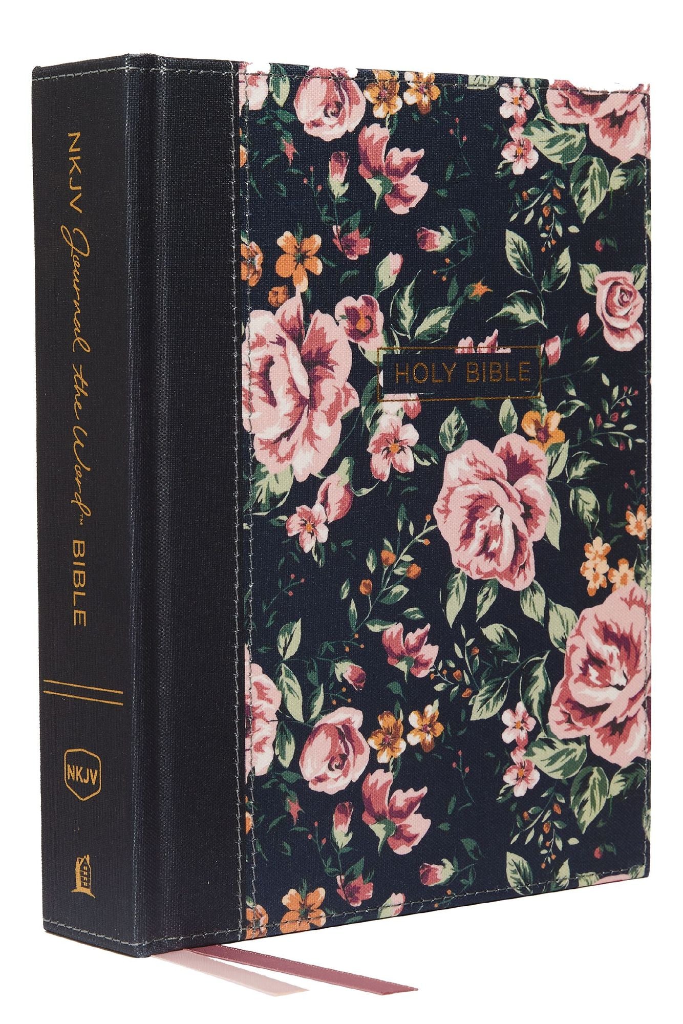 NKJV, Journal the Word Bible, Cloth Over Board, Gray Floral, Red Letter Edition, Comfort Print: Reflect, Journal, or Create Art Next to Your Favorite Verses