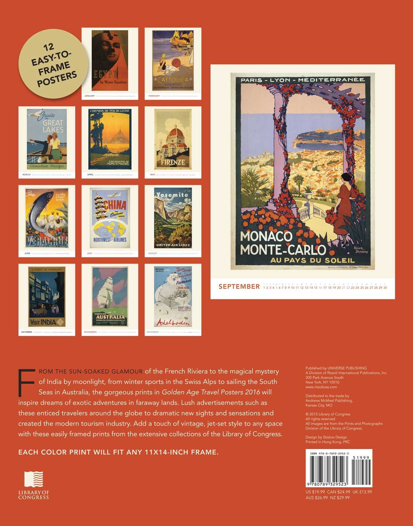2016 Golden Age Travel Posters Boxed Posters Calendar