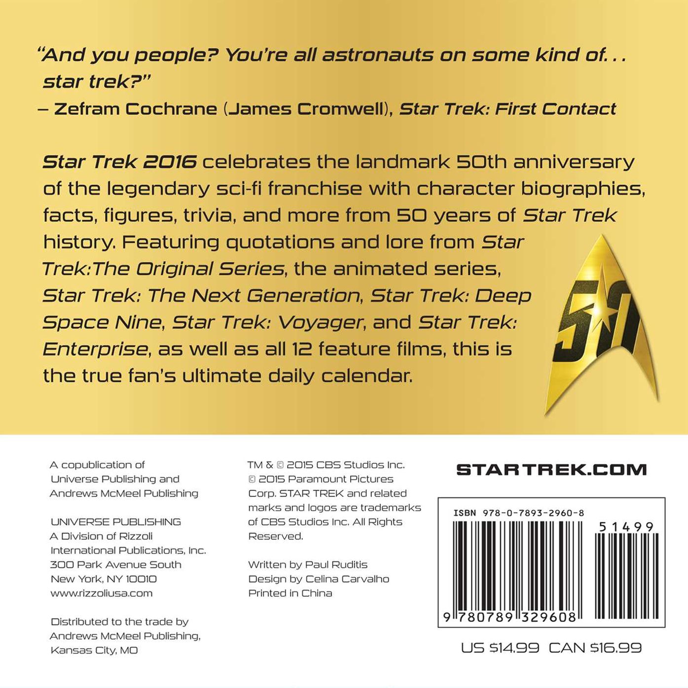 2016 Star Trek Daily Day-to-Day Calendar