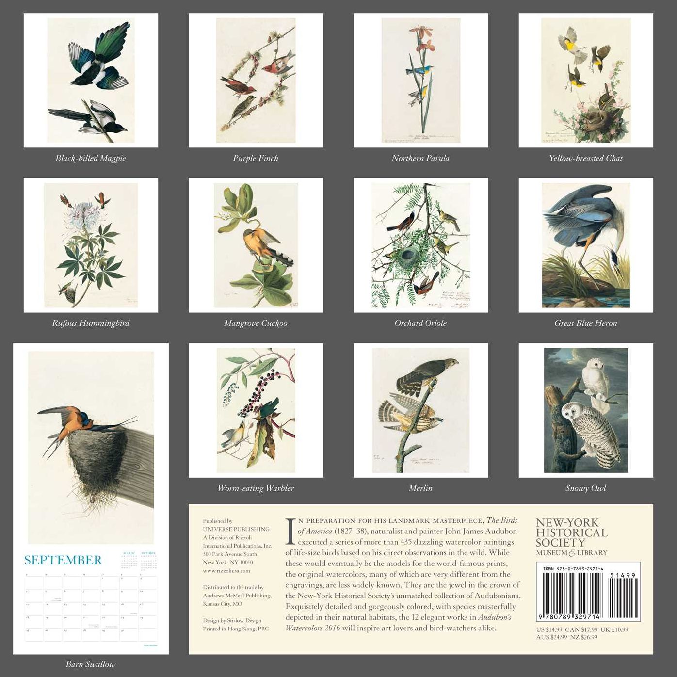Audubon's Watercolors 2016 Wall Calendar: The Original Birds of America