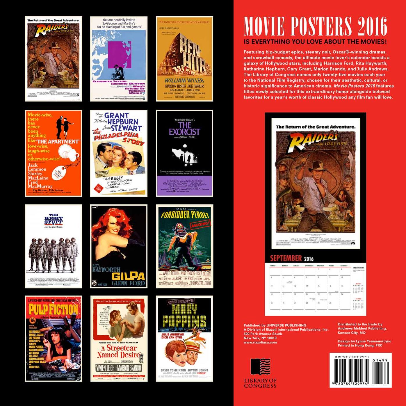 2016 Movie Posters Wall Calendar