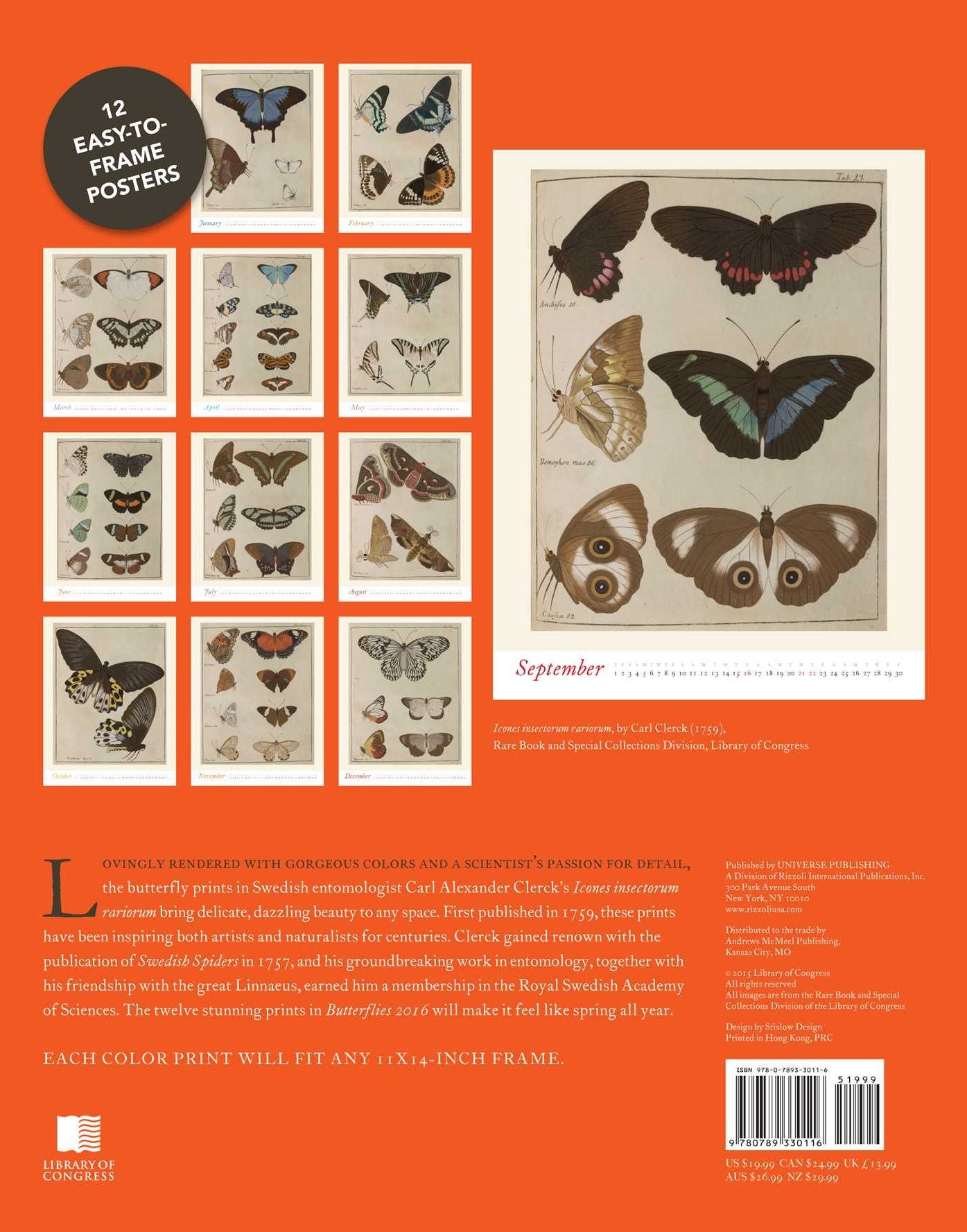 2016 Butterflies Boxed Posters Calendar