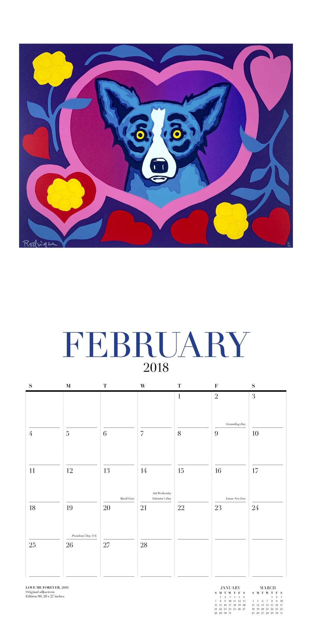 2018 Blue Dog Wall Calendar
