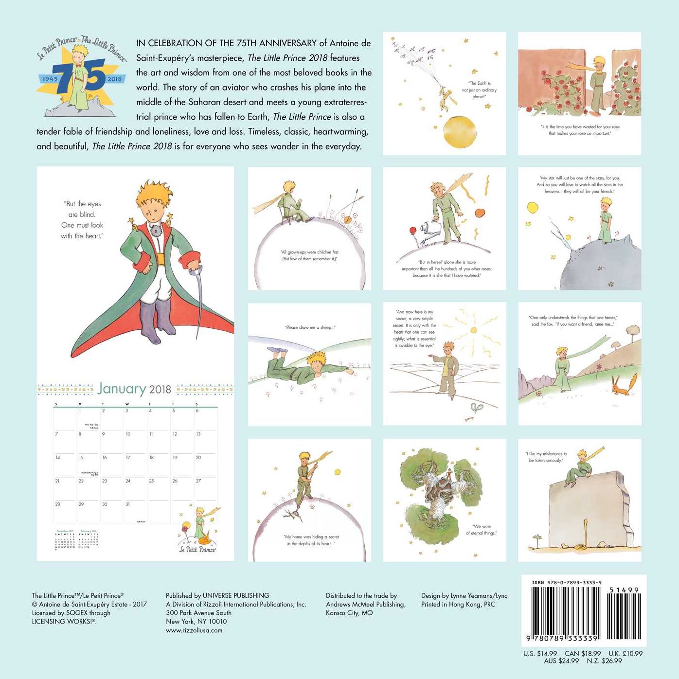 2018 Little Prince Wall Calendar, The