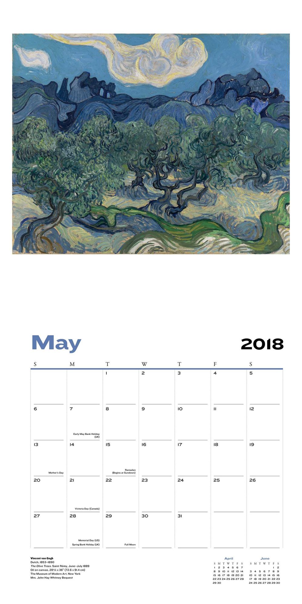 2018 Modern Art Mini Wall Calendar