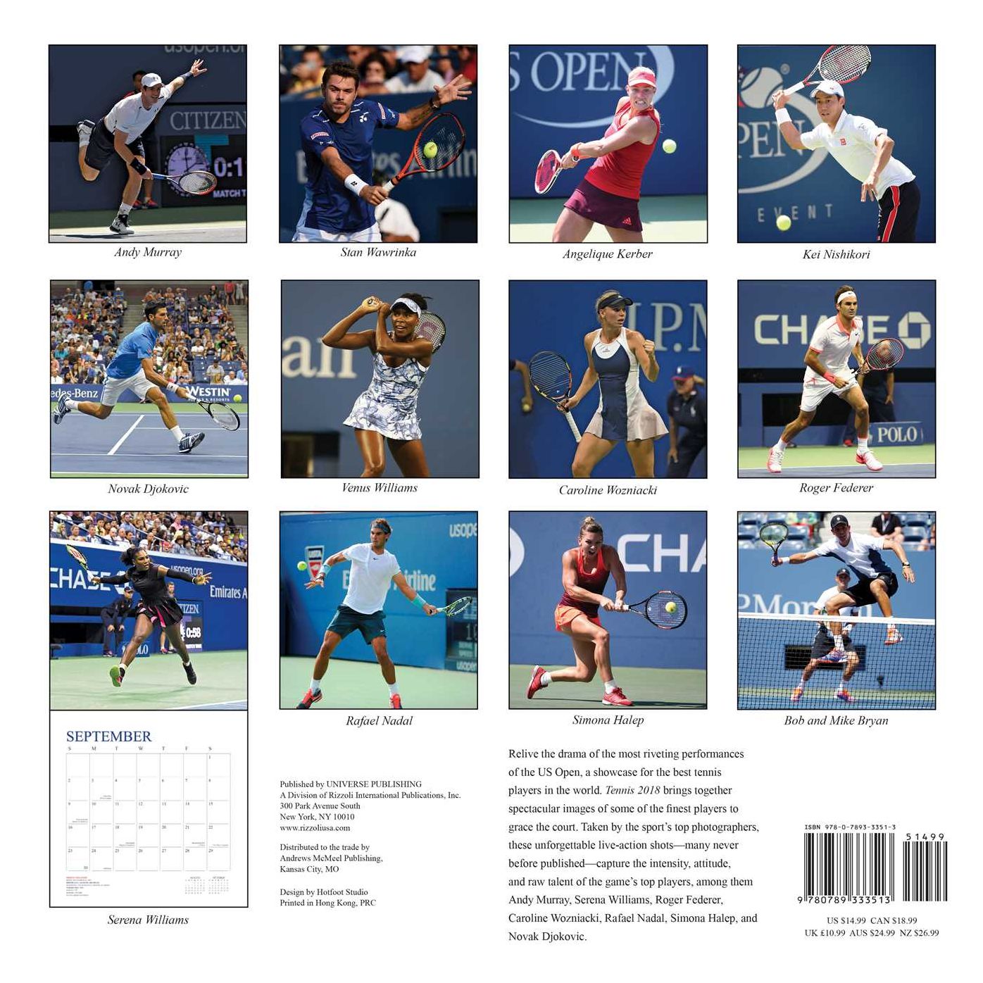 2018 Tennis The U.S. Open Wall Calendar