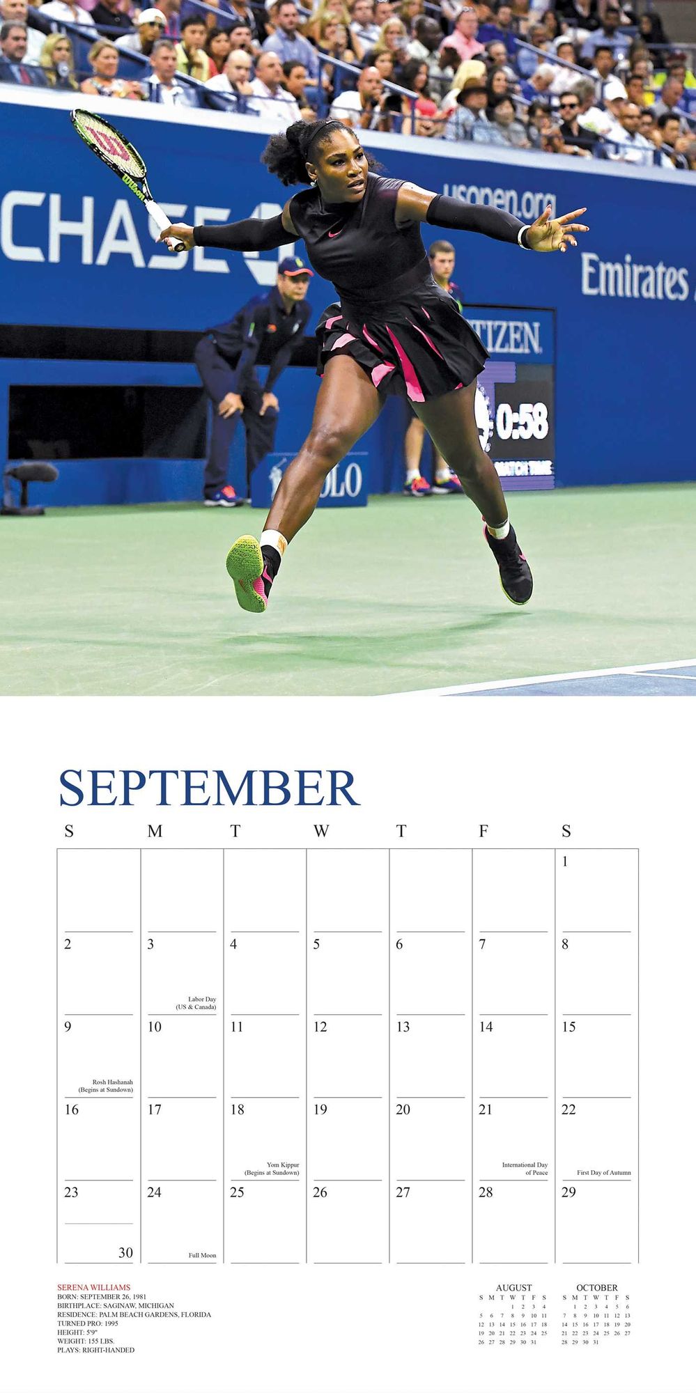 2018 Tennis The U.S. Open Wall Calendar