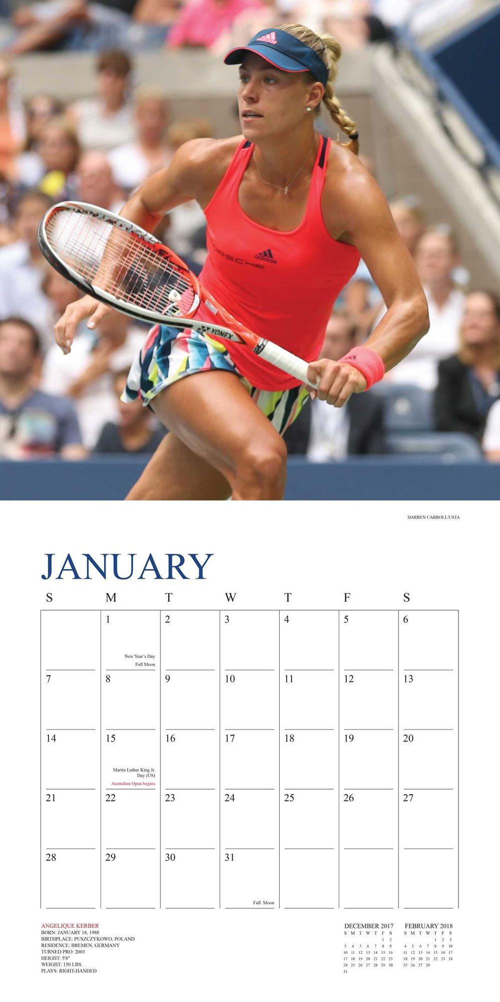 2018 Tennis The U.S. Open Wall Calendar