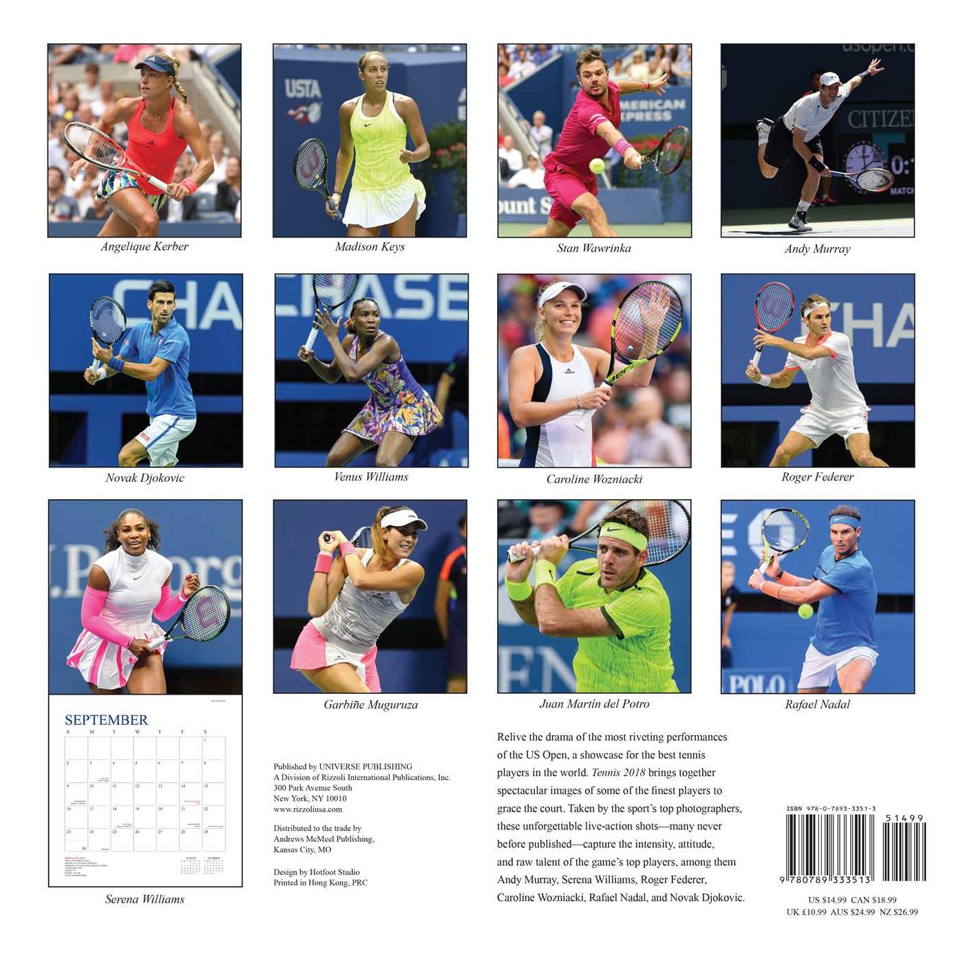 2018 Tennis The U.S. Open Wall Calendar