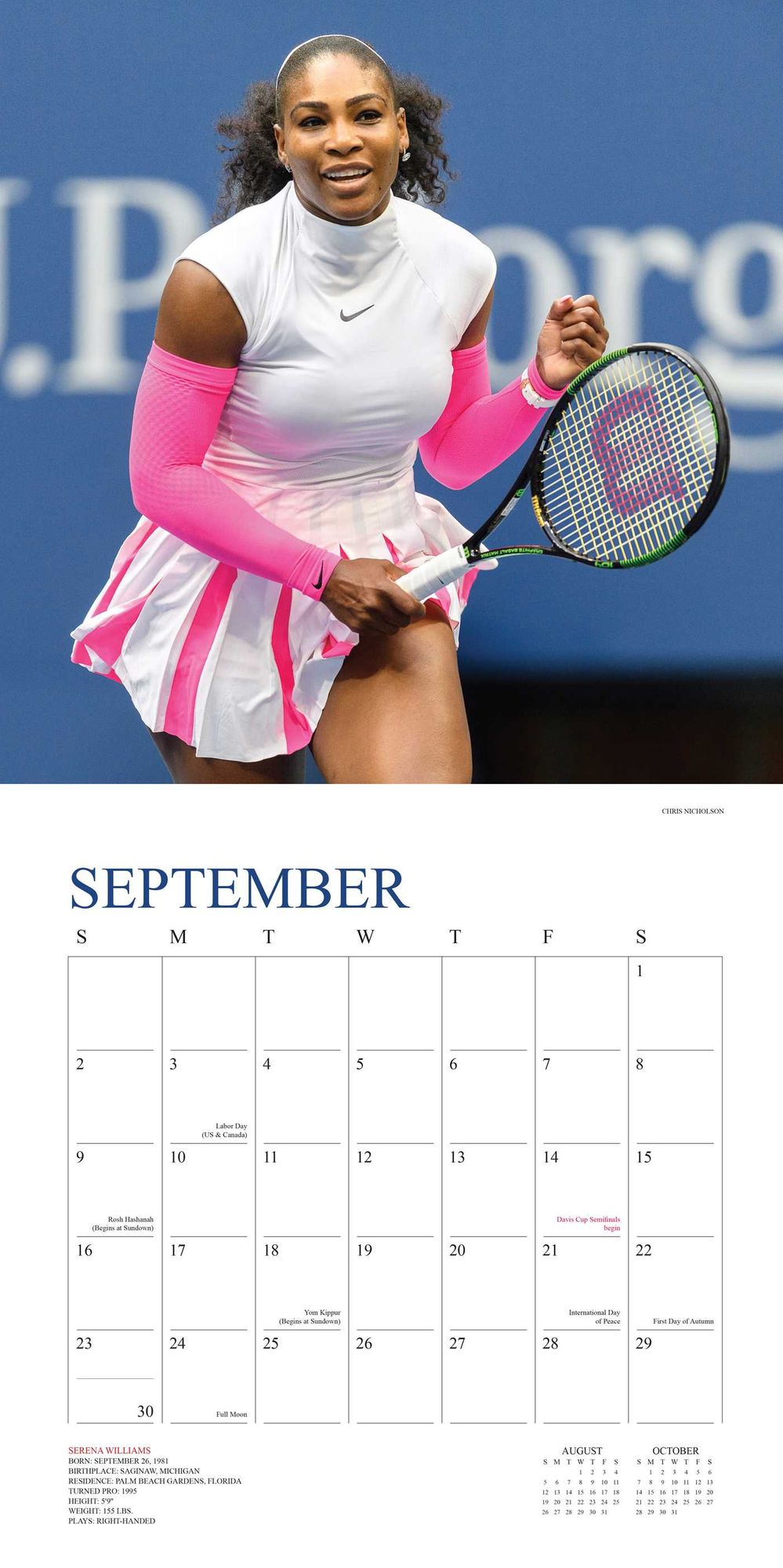 2018 Tennis The U.S. Open Wall Calendar