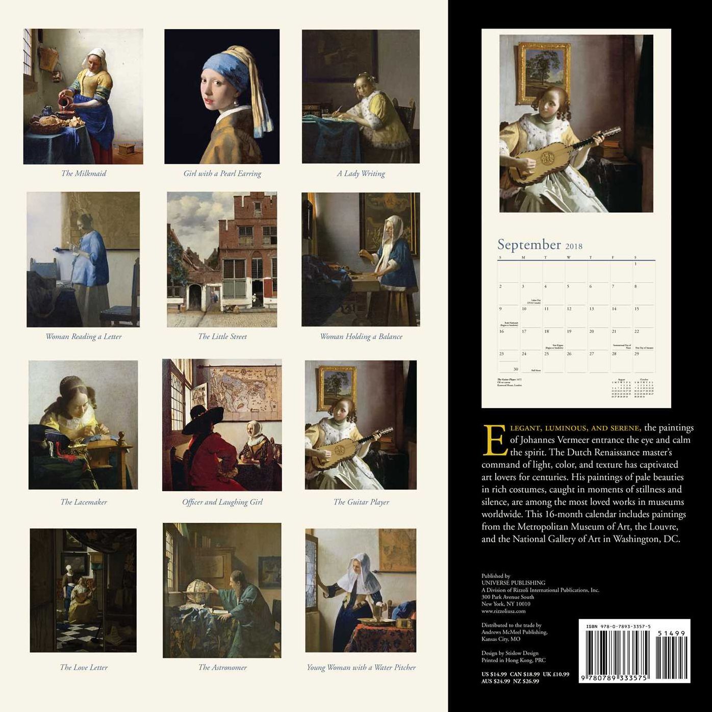 2018 Vermeer Wall Calendar