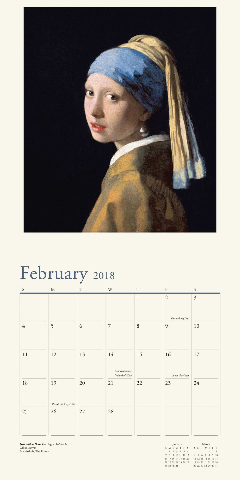 2018 Vermeer Wall Calendar