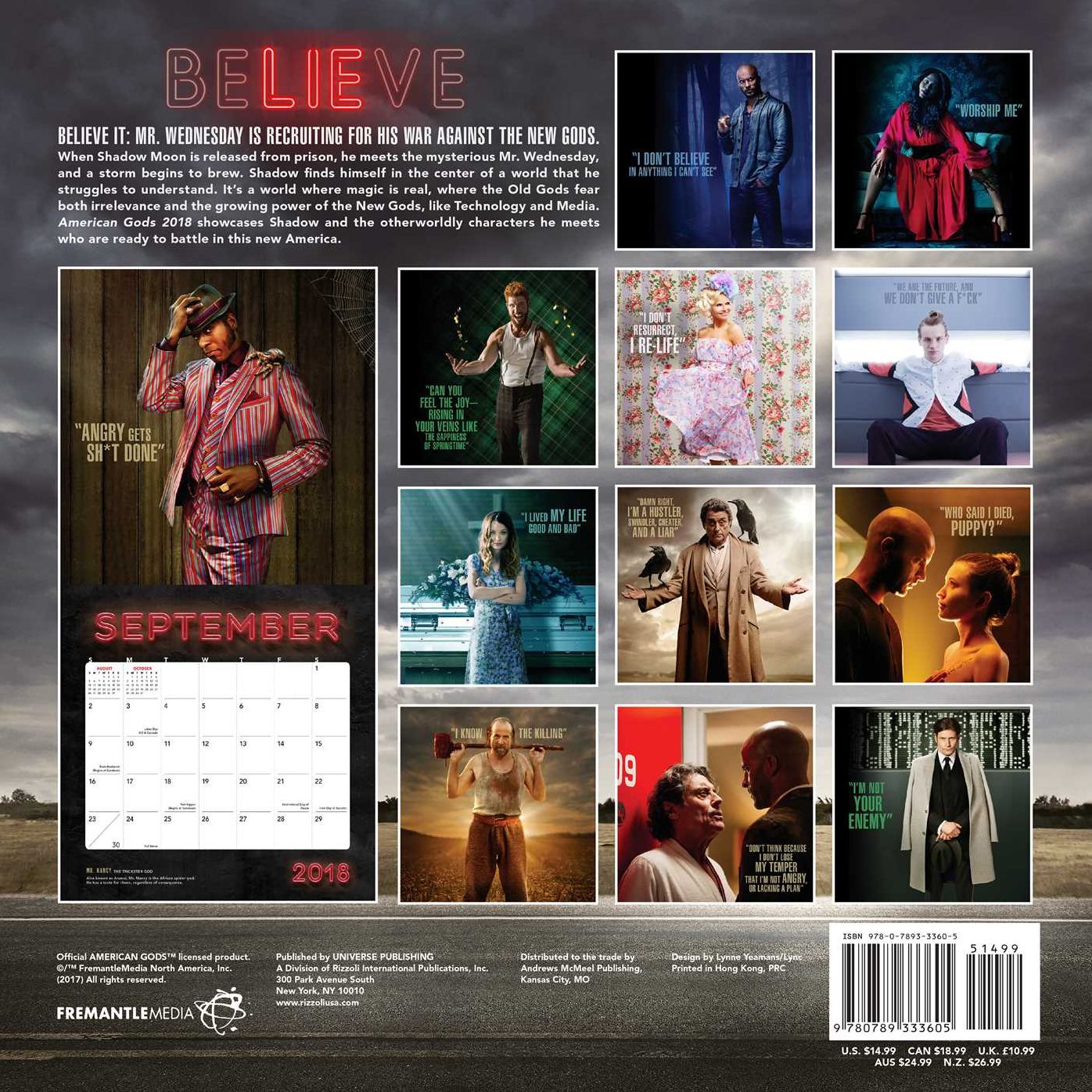 2018 American Gods Wall Calendar