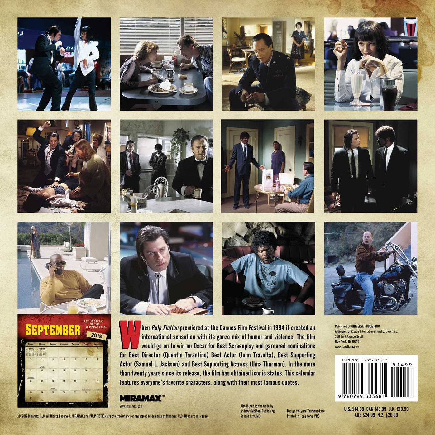 2018 Pulp Fiction Wall Calendar