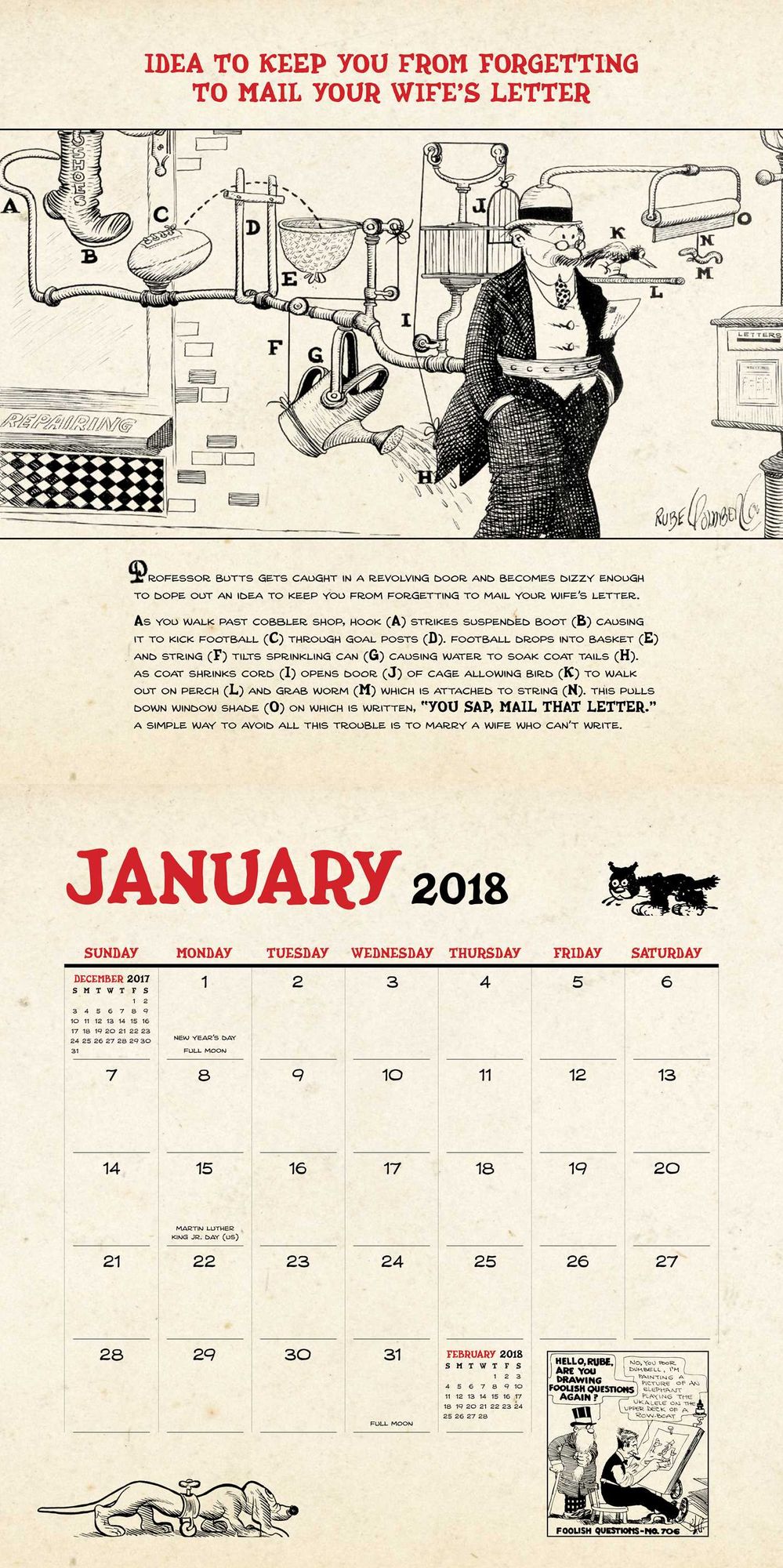2018 Rube Goldberg Wall Calendar