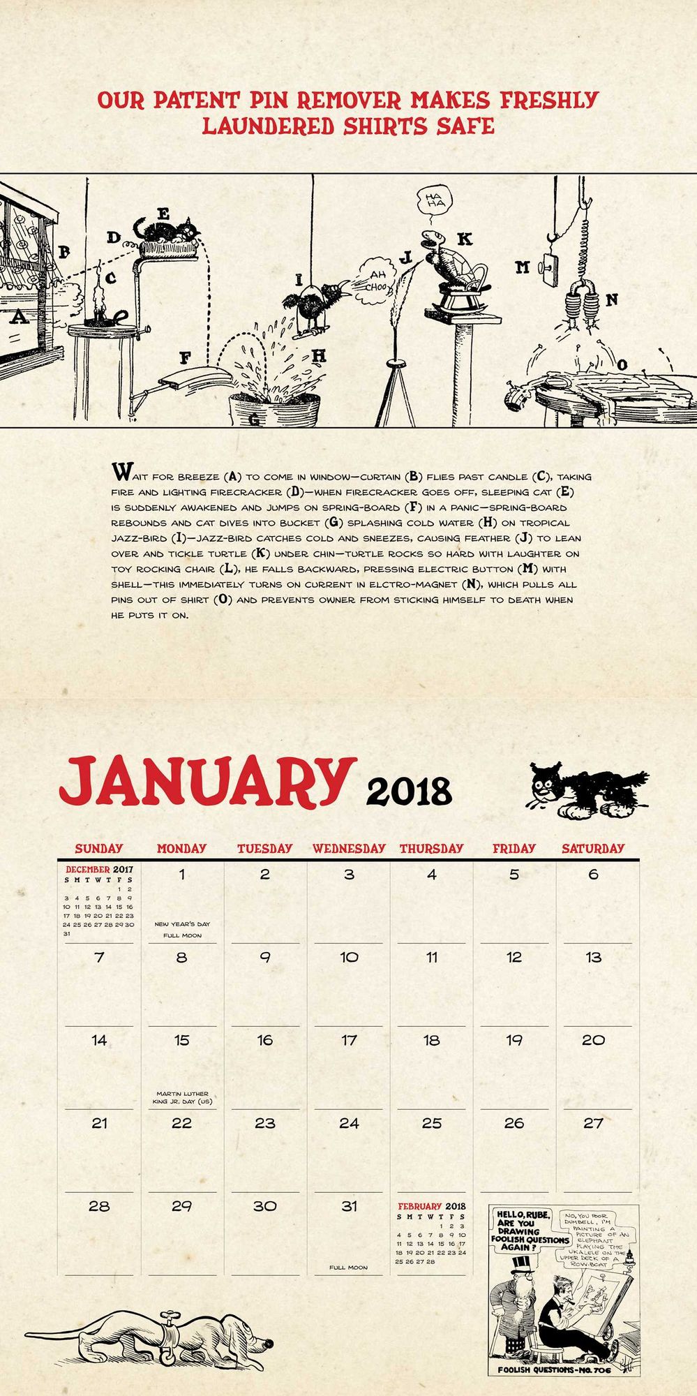 2018 Rube Goldberg Wall Calendar