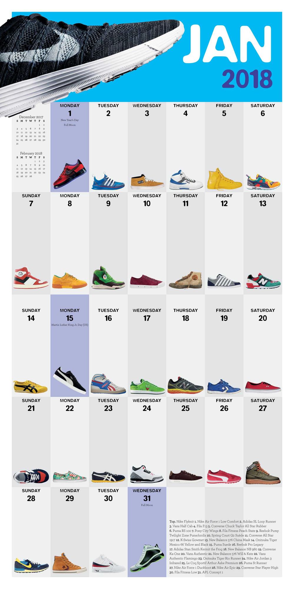 2018 365 Sneakers Wall Calendar