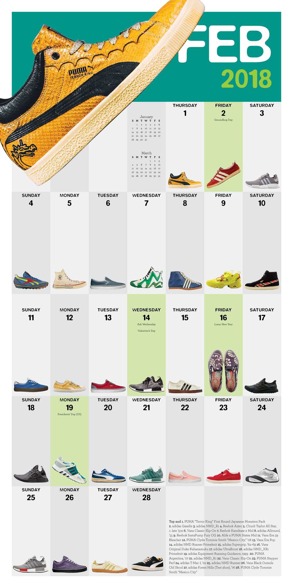 2018 365 Sneakers Wall Calendar