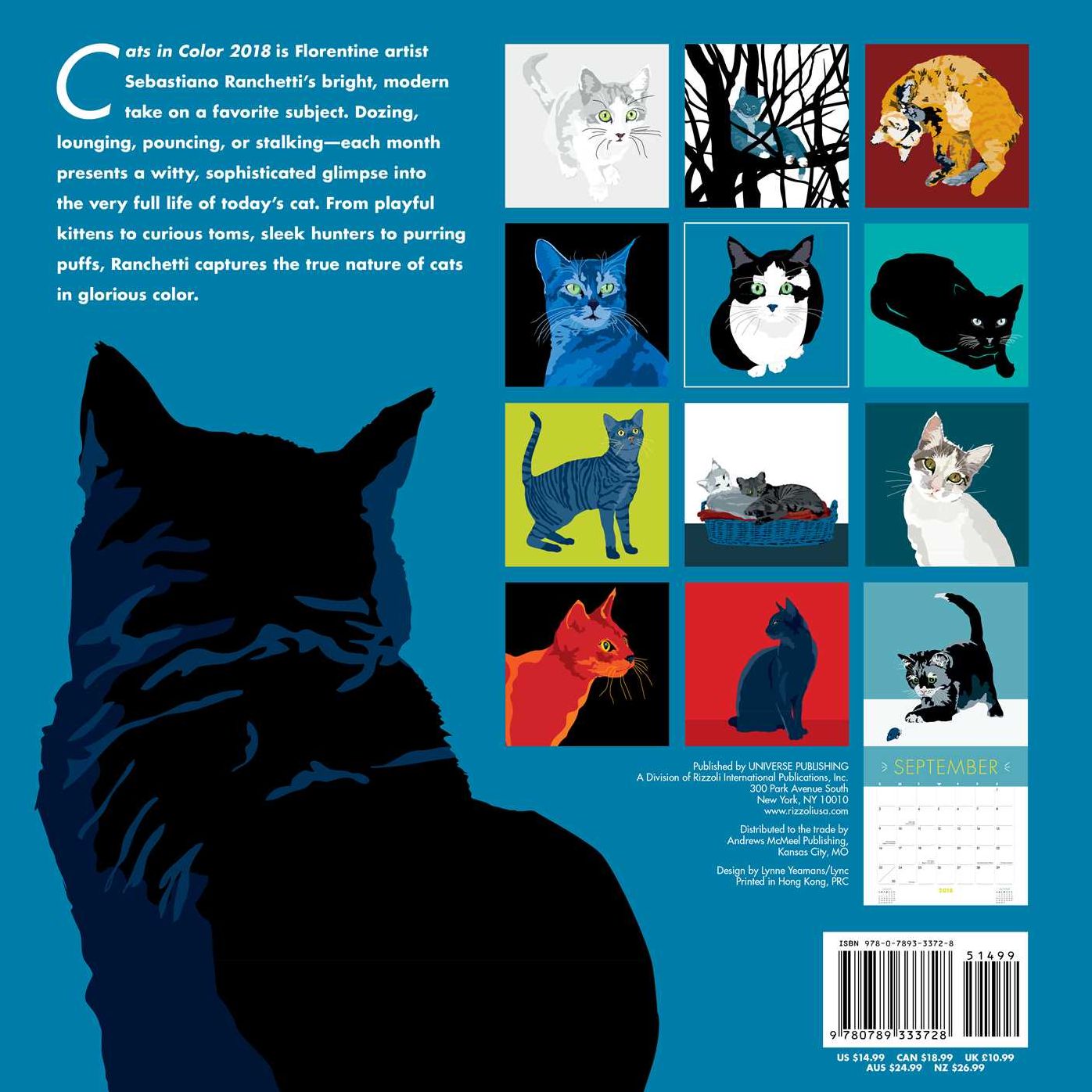 2018 Cats in Color Wall Calendar