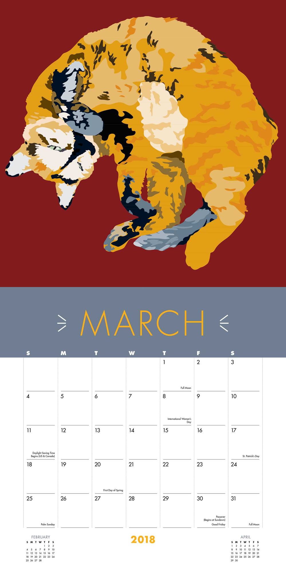 2018 Cats in Color Wall Calendar