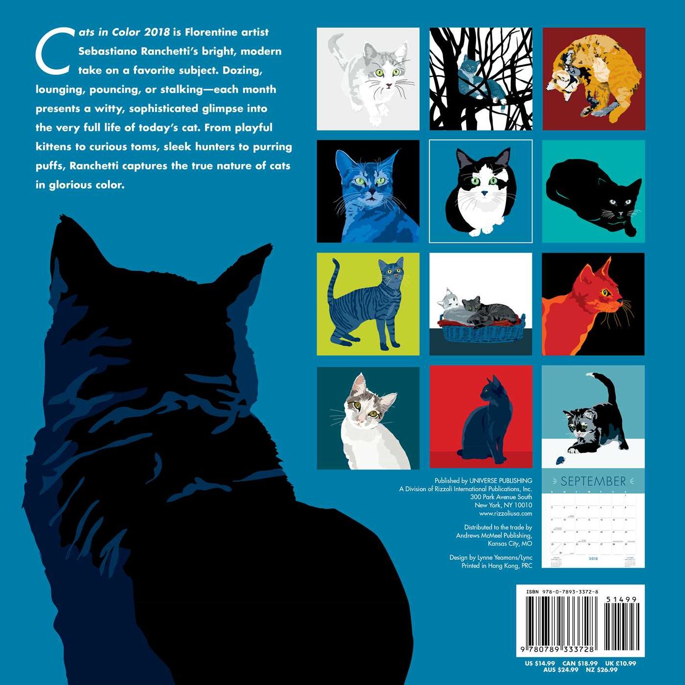 2018 Cats in Color Wall Calendar