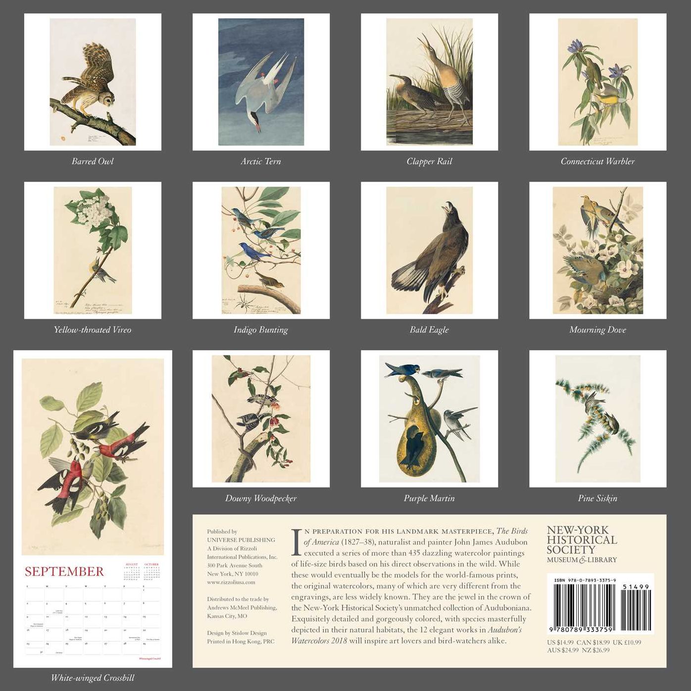 2018 Audubon's Watercolors Wall Calendar