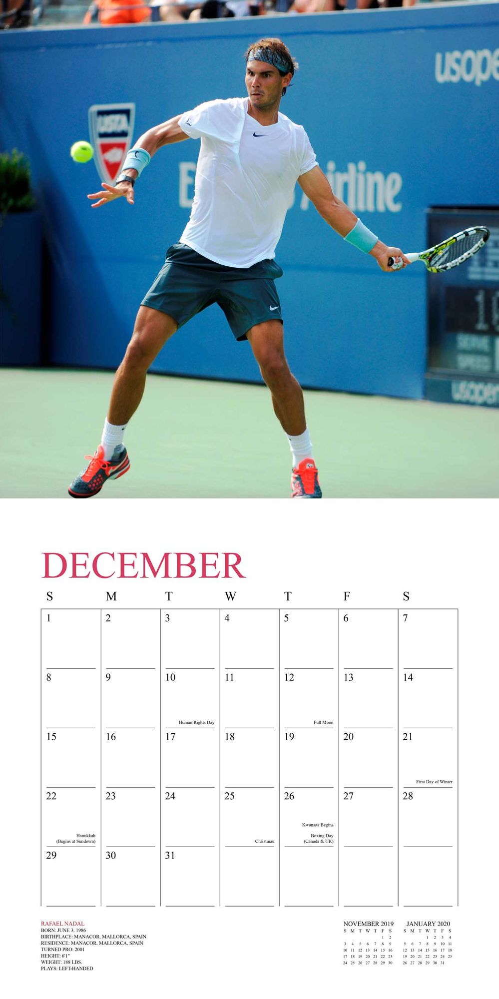 Tennis 2019 Wall Calendar: The Official U.S. Open Calendar