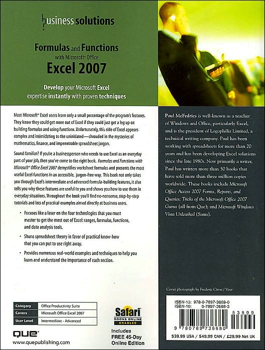 Formulas and Functions with Microsoft Office Excel 2007 (Business Solutions Series)