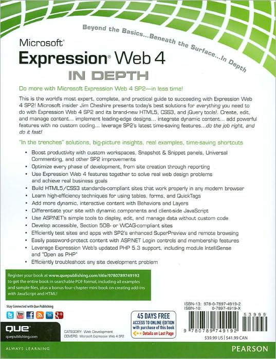 Microsoft Expression Web 4 In Depth: Updated for Service Pack 2 - HTML 5, CSS 3, JQuery