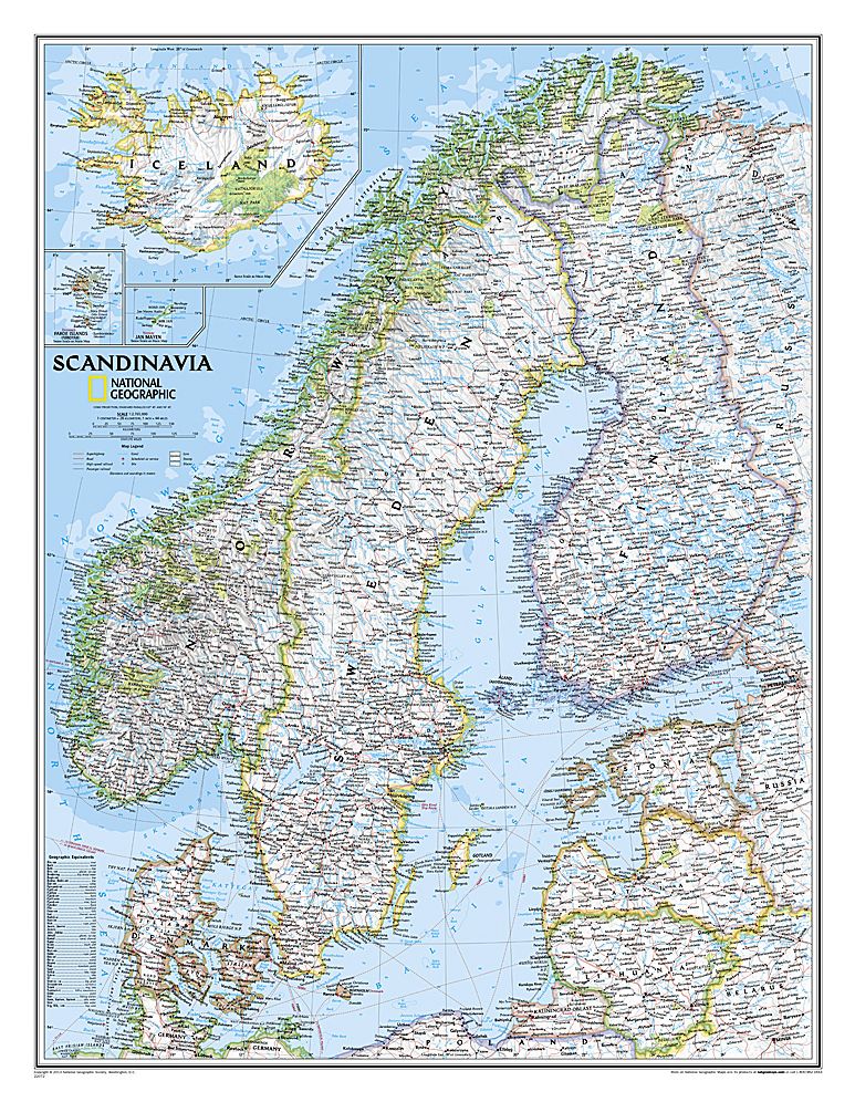 Scandinavia w/Iceland, 31x24 Norway, Sweden,