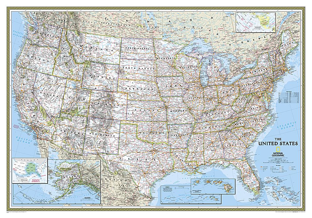 USA, Pol, 31x44, Lam Pre-rolled Wall Map