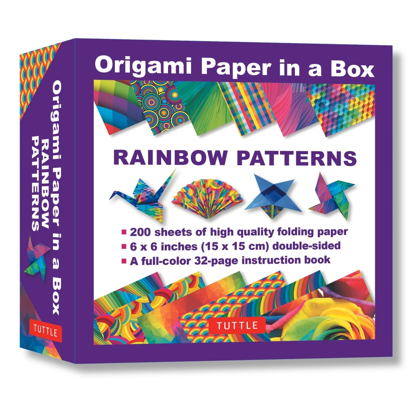 Origami Paper in a Box - Rainbow Patterns: 200 Sheets of Tuttle Origami Paper: 6x6 Inch High-Quality Origami Paper Printed with 10 Different Patterns: 32-Page Instructional Book of 12 Projects