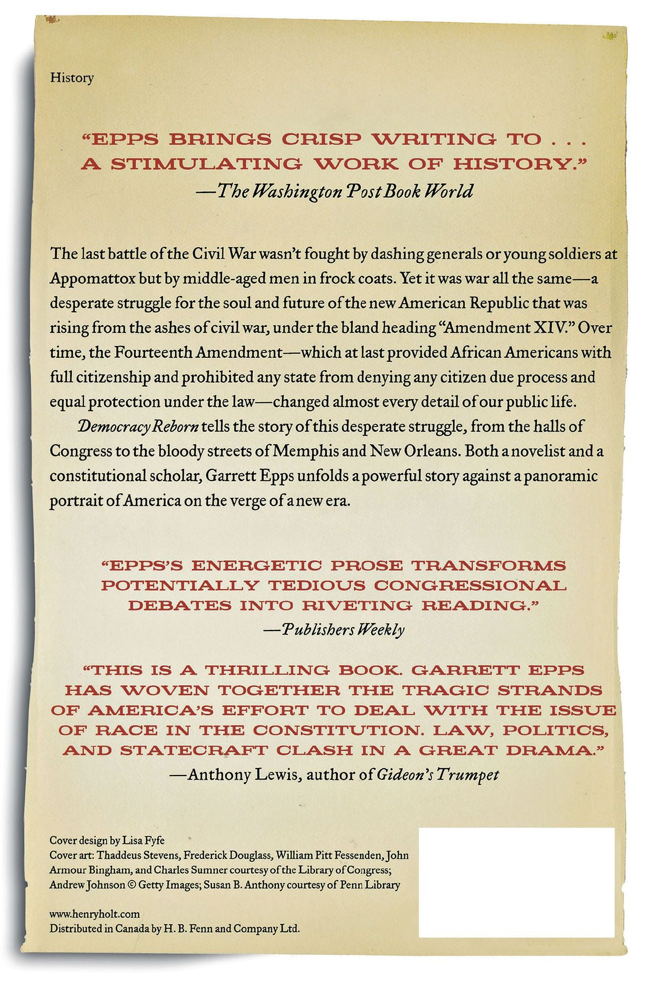 Democracy Reborn: The Fourteenth Amendment and the Fight for Equal Rights in Post-Civil War America