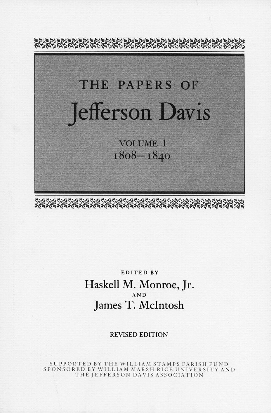 The Papers of Jefferson Davis: 1808--1840