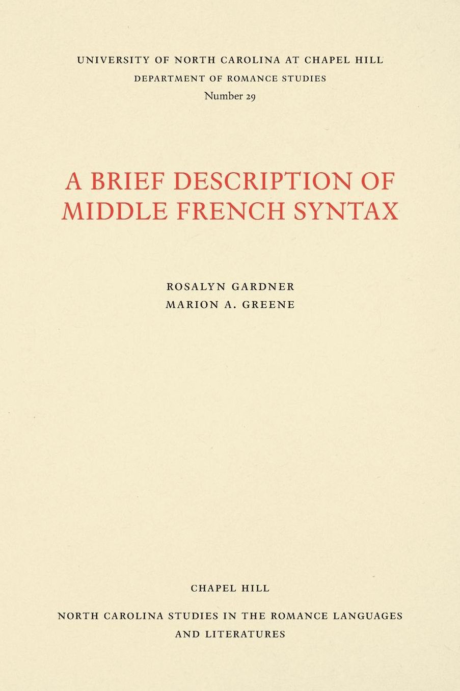 A Brief Description of Middle French Syntax